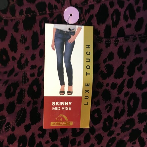 Jordache Jeans Purple Luxe Skinny Cheetah Mid Rise Flocked Black Sz 16 New - Picture 6 of 13